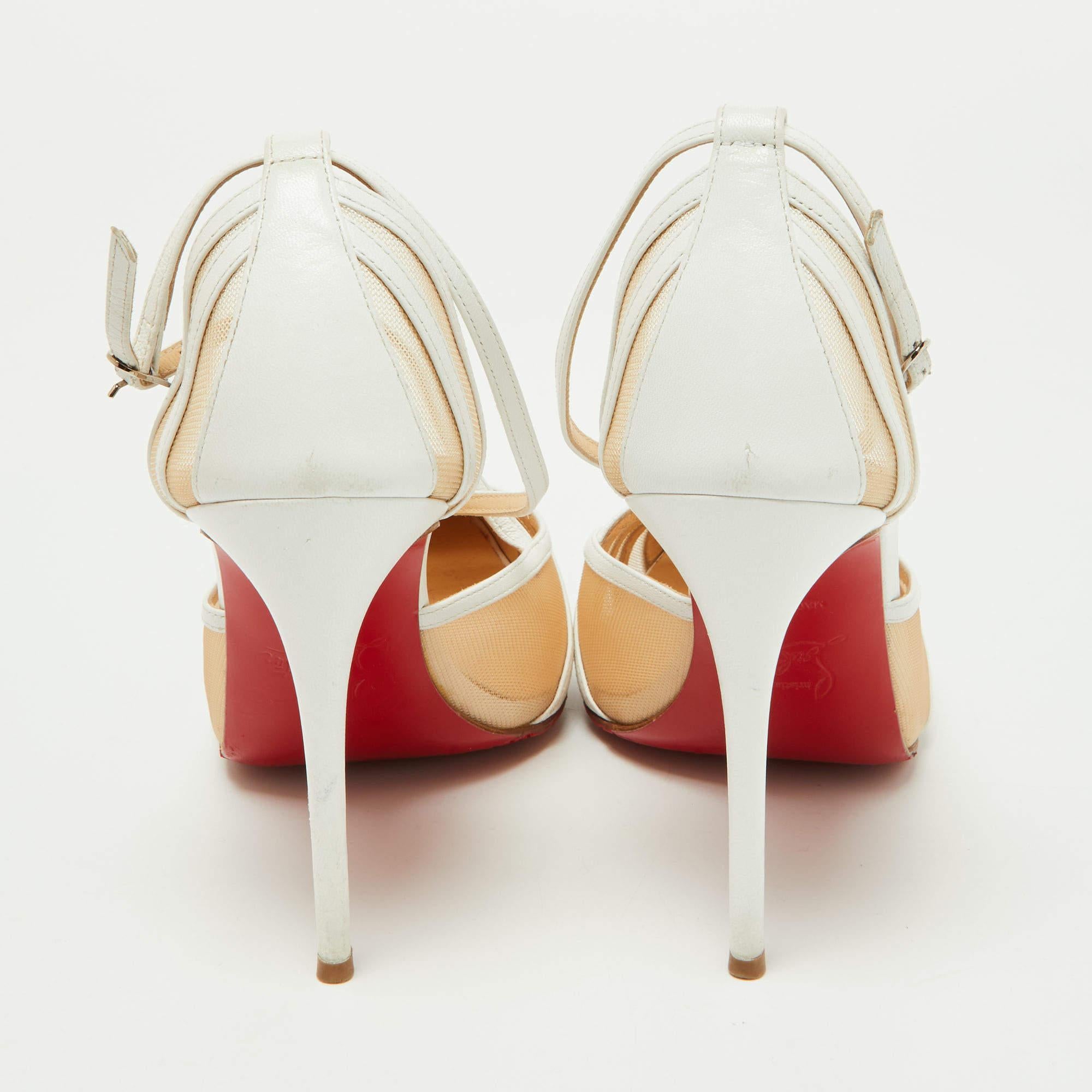 Christian Louboutin White Mesh and Leather Theodorella Pumps Size 35.5 For Sale 4