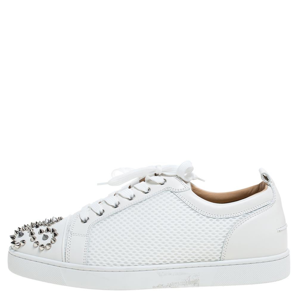 Men's Christian Louboutin White Mesh Fabric and Leather Louis Junior Spikes Size 43.5