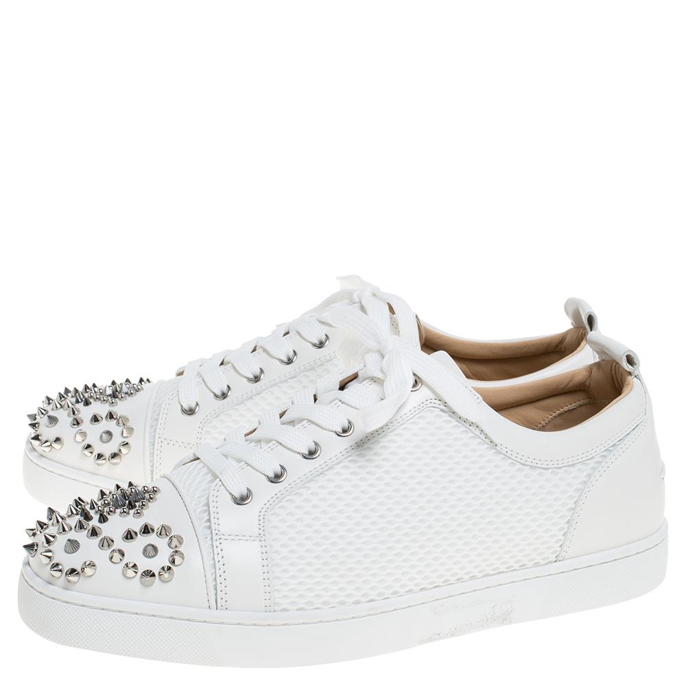 Christian Louboutin White Mesh Fabric and Leather Louis Junior Spikes Size 43.5 2