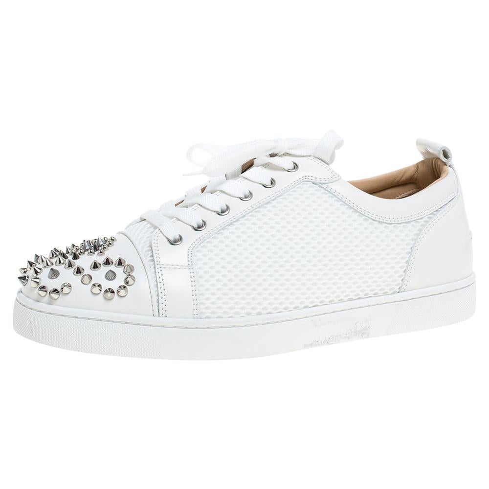 Christian Louboutin White Mesh Fabric and Leather Louis Junior Spikes Size 43.5