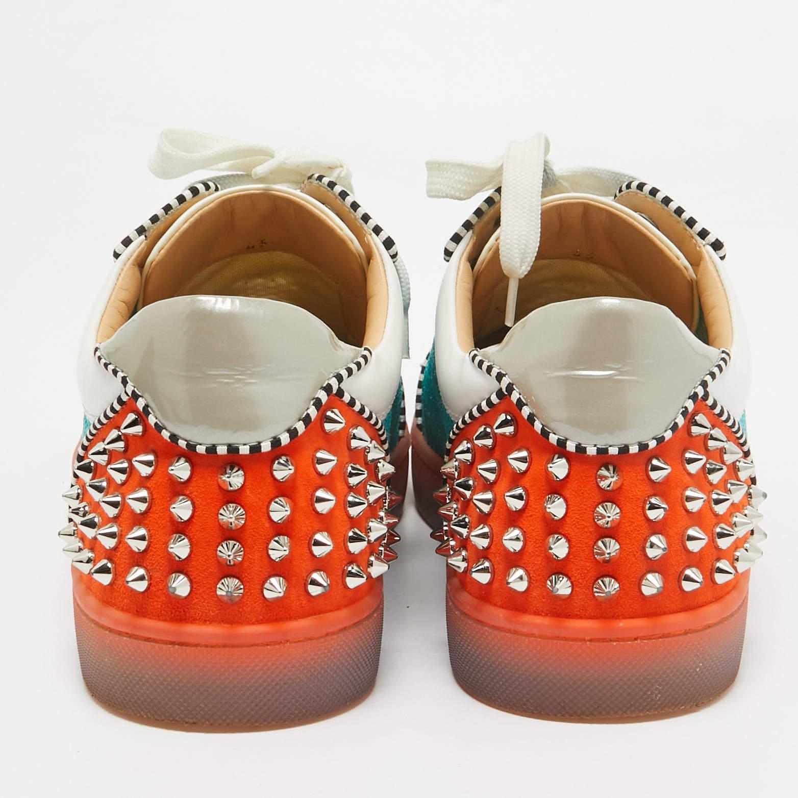 Christian Louboutin White Mesh Patent Leather Seavaste Lace Up Sneakers Size 43 1