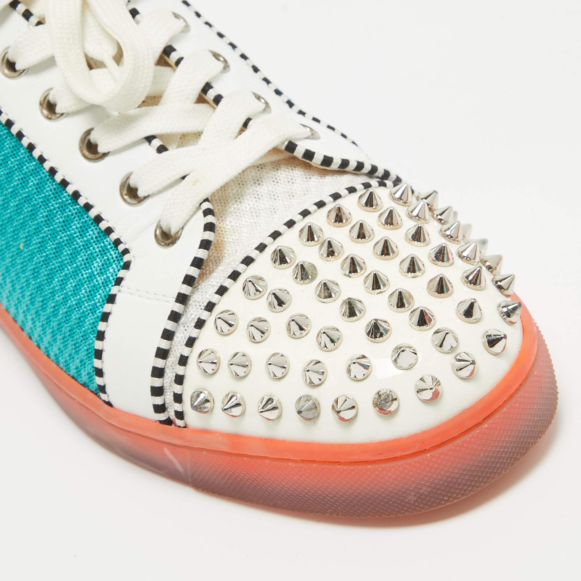 Christian Louboutin White Mesh Patent Leather Seavaste Lace Up Sneakers Size 43 3