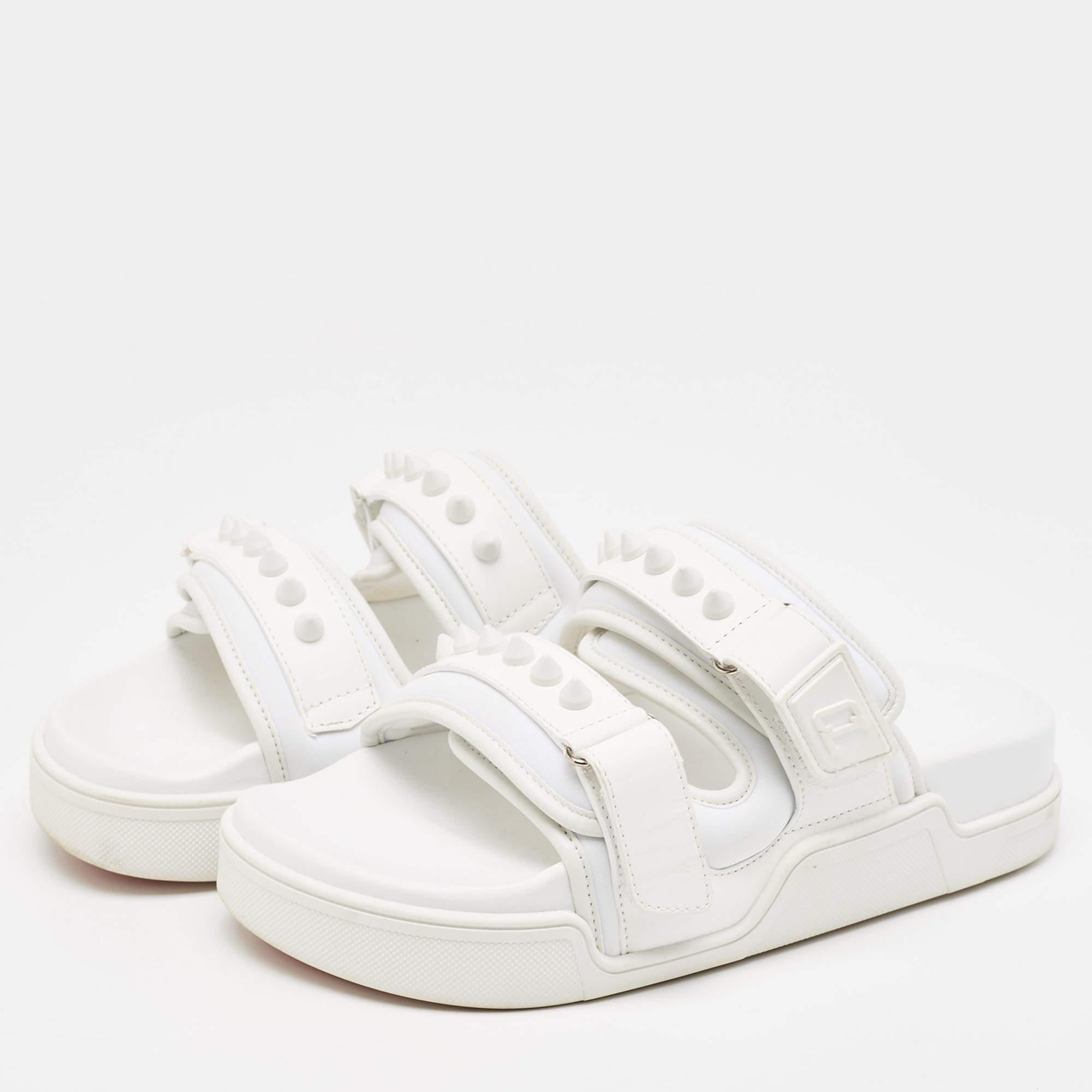 Christian Louboutin White Neoprene and Leather Daddy Pool Sandals Size 39 For Sale 1