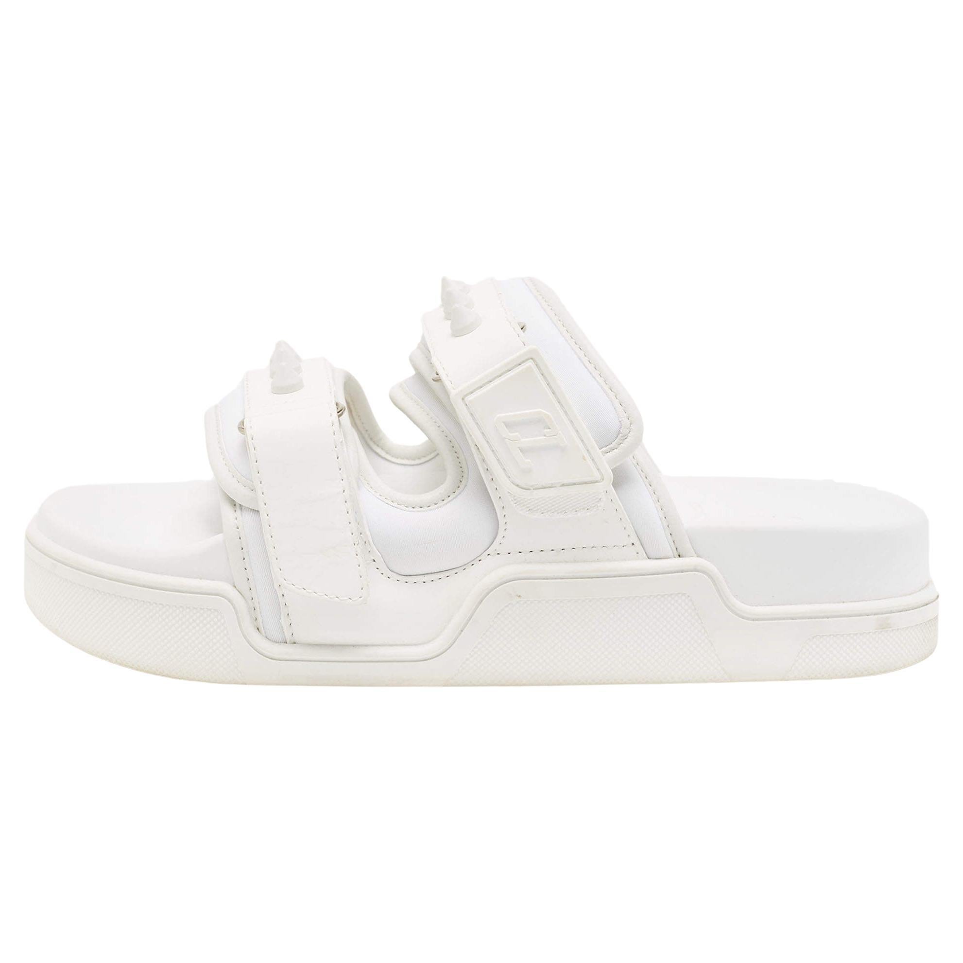 Christian Louboutin White Neoprene and Leather Daddy Pool Sandals Size 39 For Sale