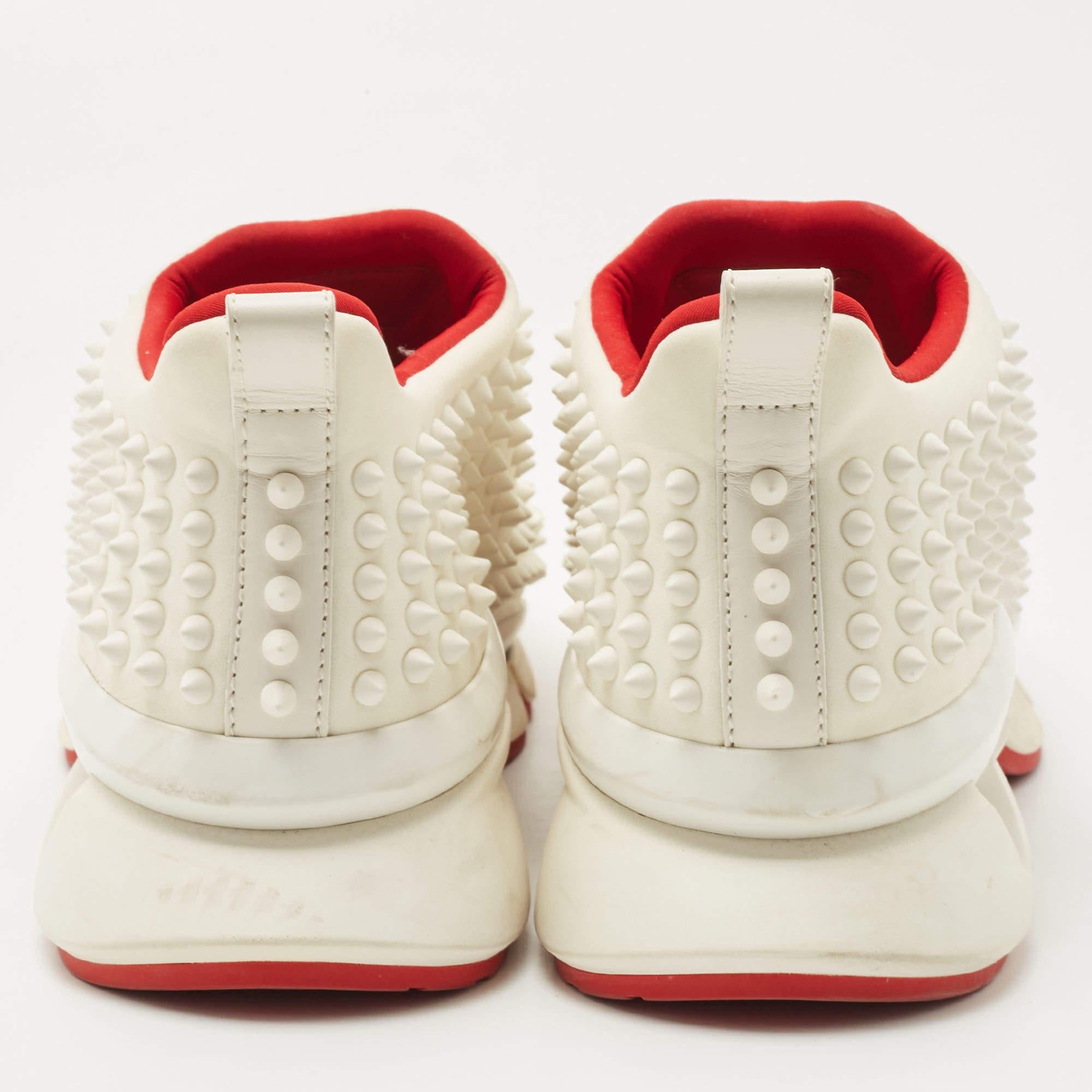 Christian Louboutin White Neoprene Spike Sock Slip On Sneakers Size 41 In Good Condition In Dubai, Al Qouz 2
