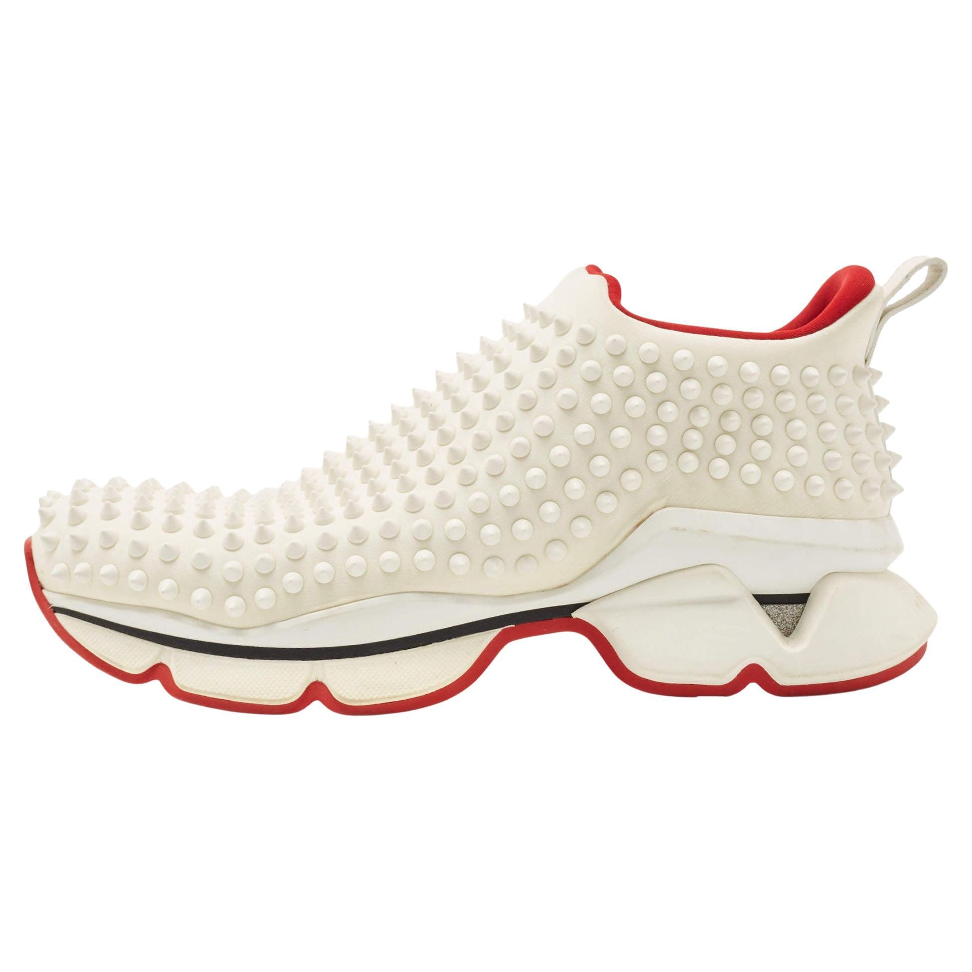 Christian Louboutin White Neoprene Spike Sock Slip On Sneakers Size 41