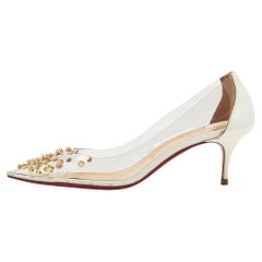 Christian Louboutin White Patent Leather And PVC Collaclou Spiked Pointed Toe 