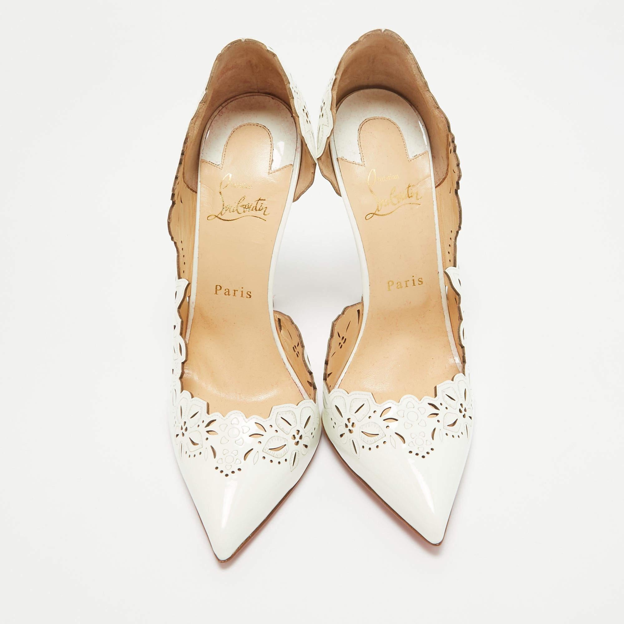 Gray Christian Louboutin White Patent Leather D'orsay Pumps Size 40