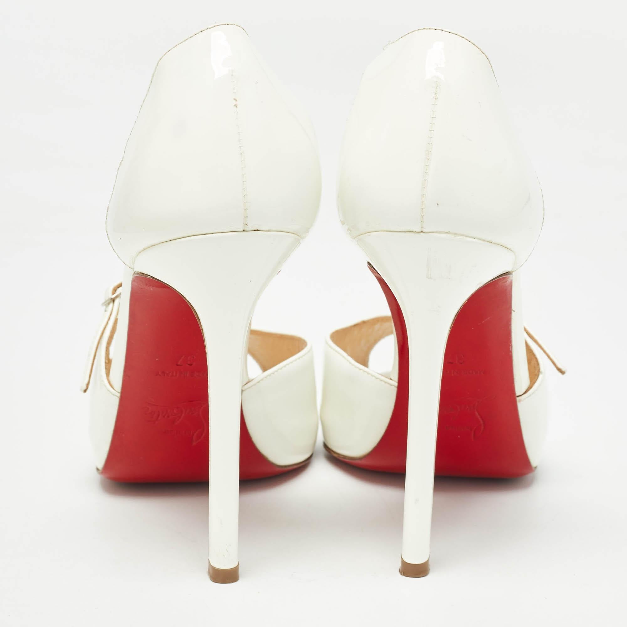 Christian Louboutin White Patent Leather Grolili Cross Strap Pumps Size 37 1