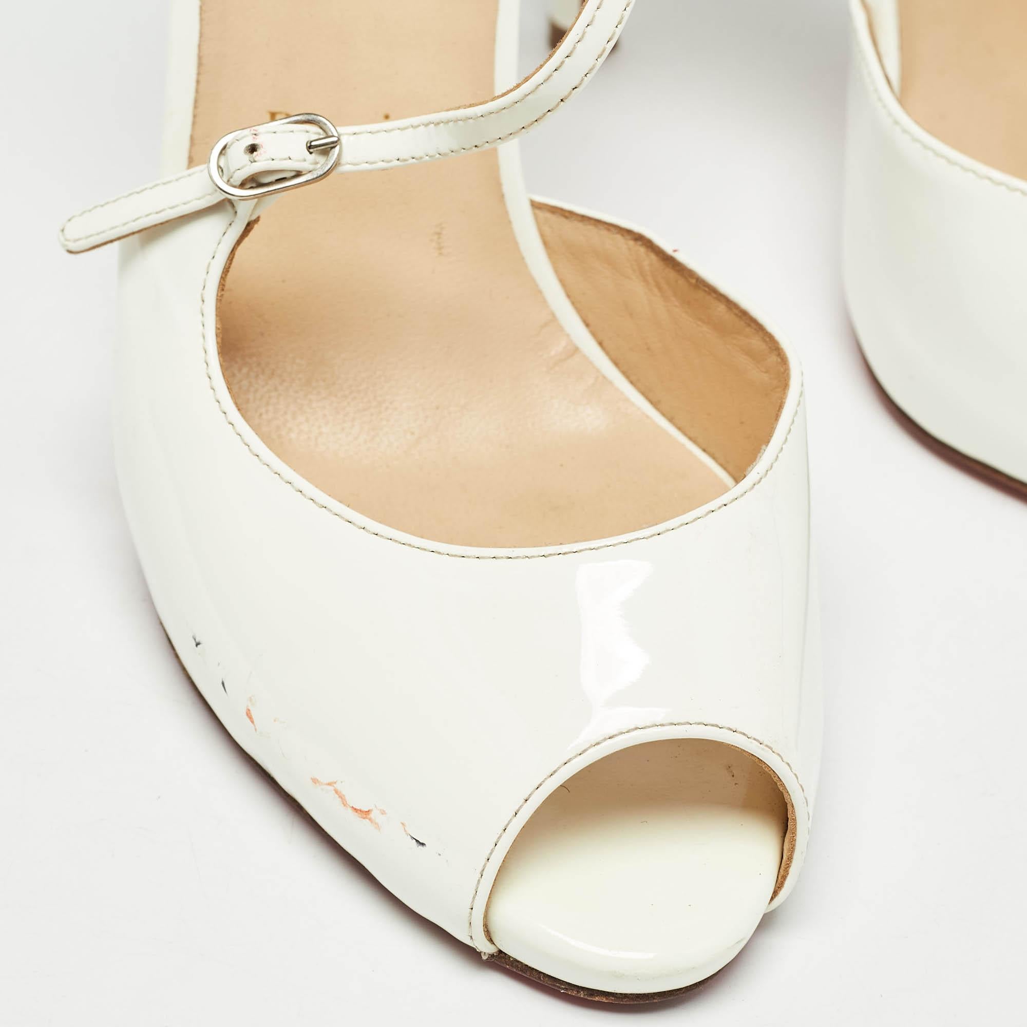 Christian Louboutin White Patent Leather Grolili Cross Strap Pumps Size 37 3