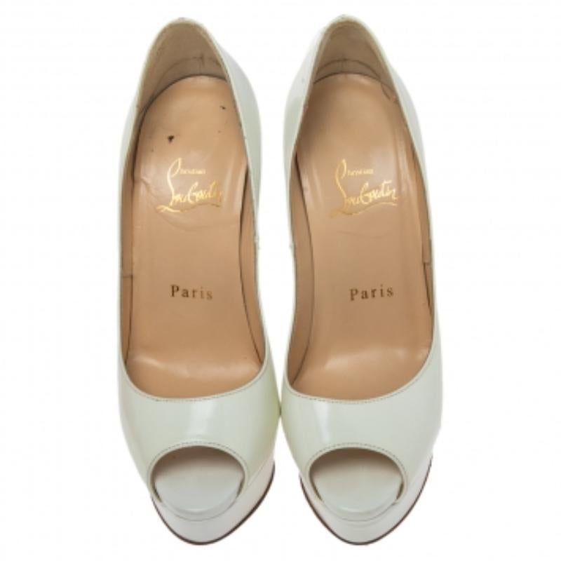 Christian Louboutin Weiße Lady Peep Plateau-Pumps aus Lackleder Größe 35 Damen