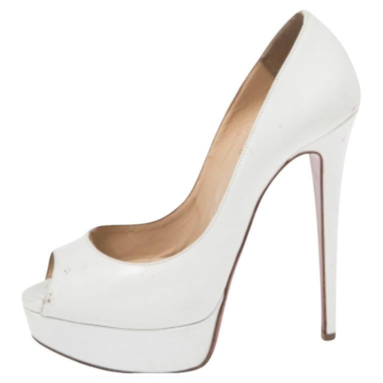 Christian Louboutin Lady Peep in pelle verniciata bianca  Pompe taglia 35,5