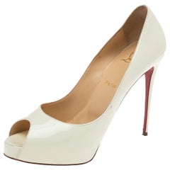 Christian Louboutin White Patent Leather Lady Peep Pumps Size 40.5