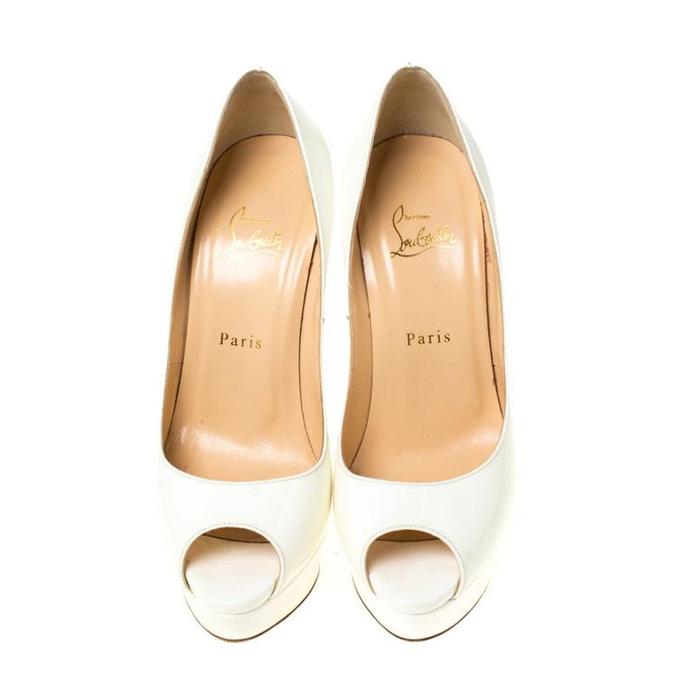 Christian Louboutin White Patent Leather New Very Prive Peep Toe Pumps ...