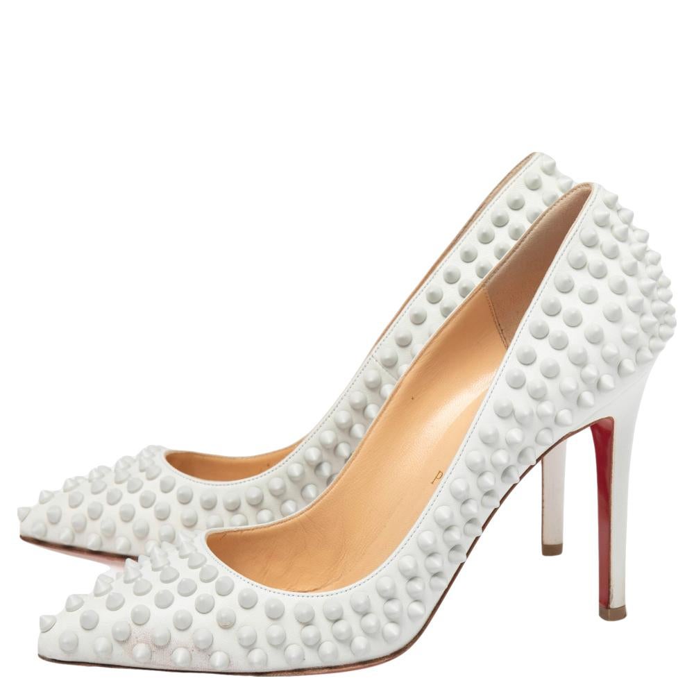 Christian Louboutin White Patent Leather Pigalle Follies Spikes Pumps Size 37 1
