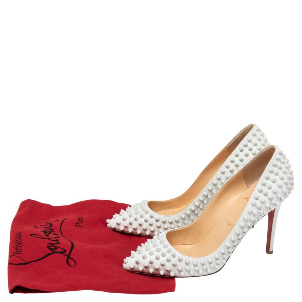 Christian Louboutin White Patent Leather Pigalle Follies Spikes Pumps Size 37 2
