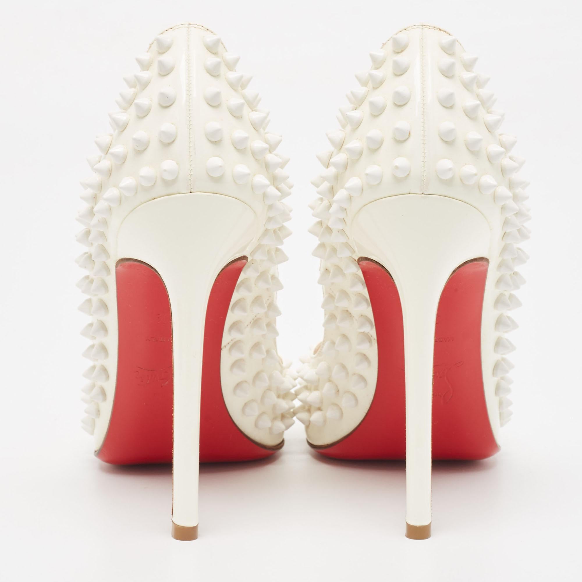 Christian Louboutin White Patent Leather Pigalle Spikes Pumps Size 36.5 For Sale 4