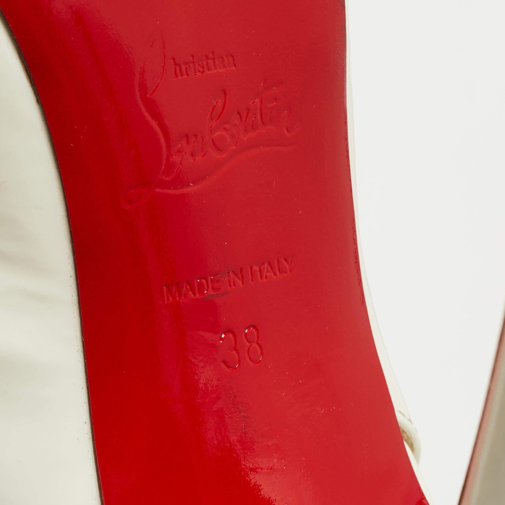 Christian Louboutin White Patent Leather PVC Brigandine Slingback Pumps Size 38 3