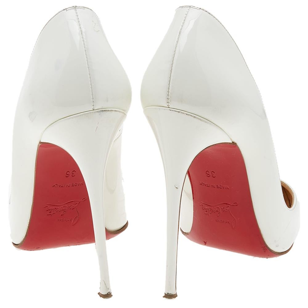 Women's Christian Louboutin White Patent Leather So Kate Pumps Size 36