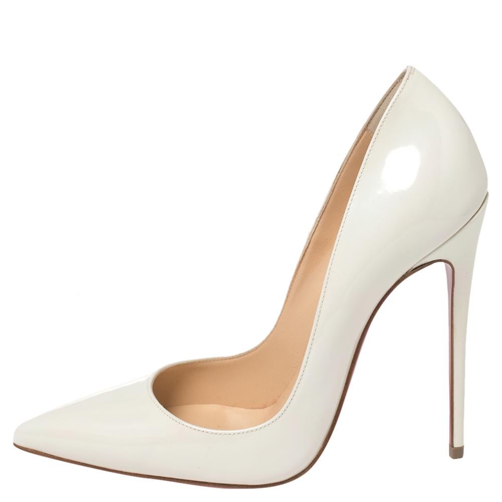 Christian Louboutin White Patent Leather So Kate Pumps Size 37 1