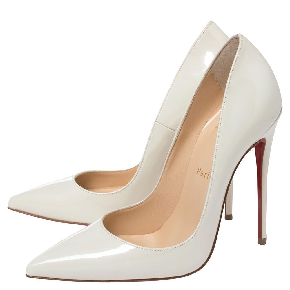 Christian Louboutin White Patent Leather So Kate Pumps Size 37 3