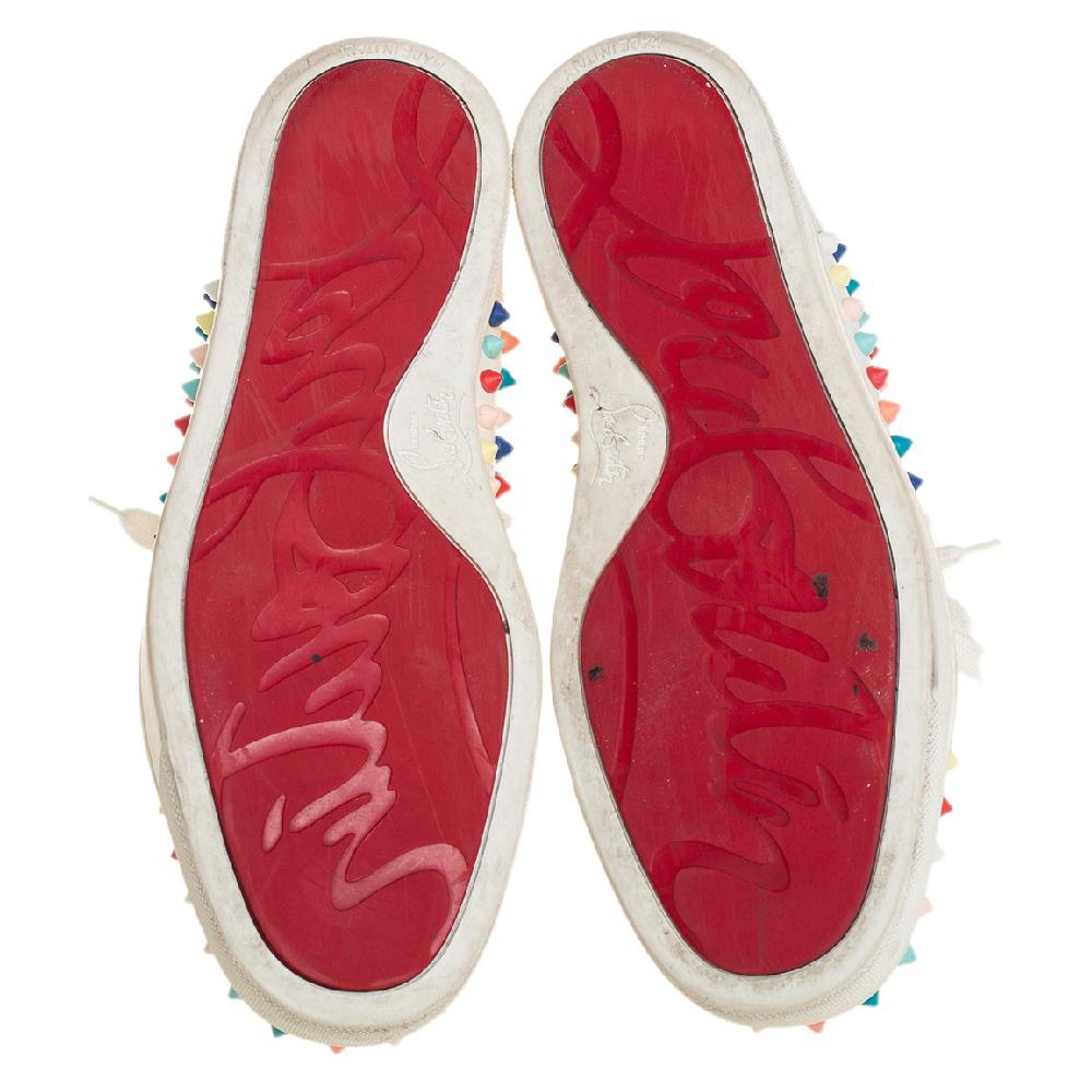 Women's Christian Louboutin White Patent Leather Spikes Sneakers Size 39
