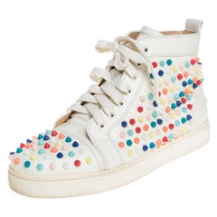 Christian Louboutin White Patent Leather Spikes Sneakers Size 39
