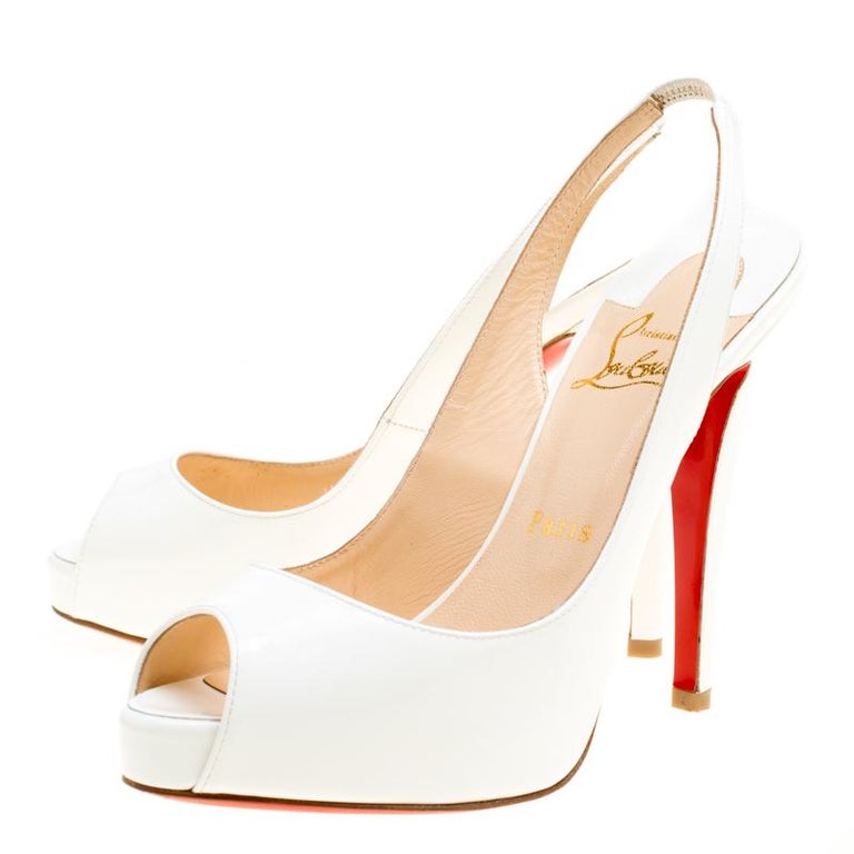 Christian Louboutin White Patent Leather Very Prive Slingback Sandals ...