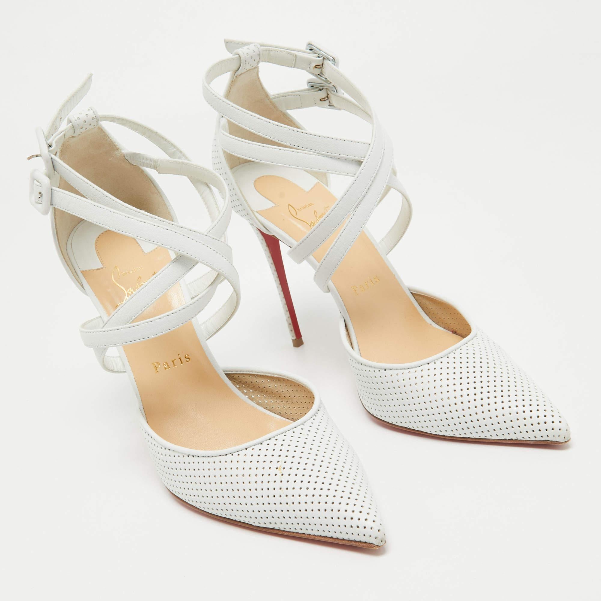 Christian Louboutin White Perforated Leather Victororilla Pumps Size 39.5 For Sale 1