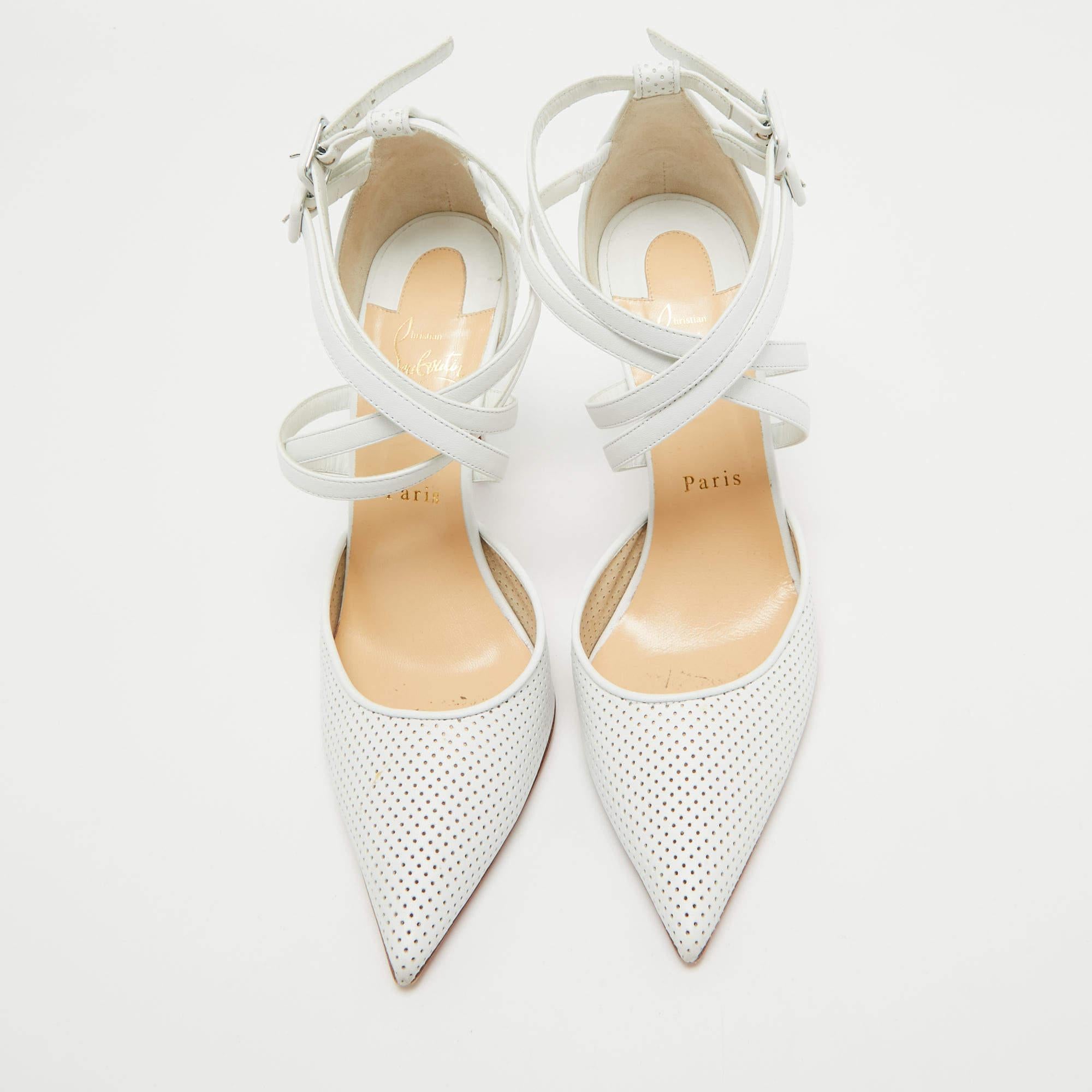 Christian Louboutin White Perforated Leather Victororilla Pumps Size 39.5 For Sale 2