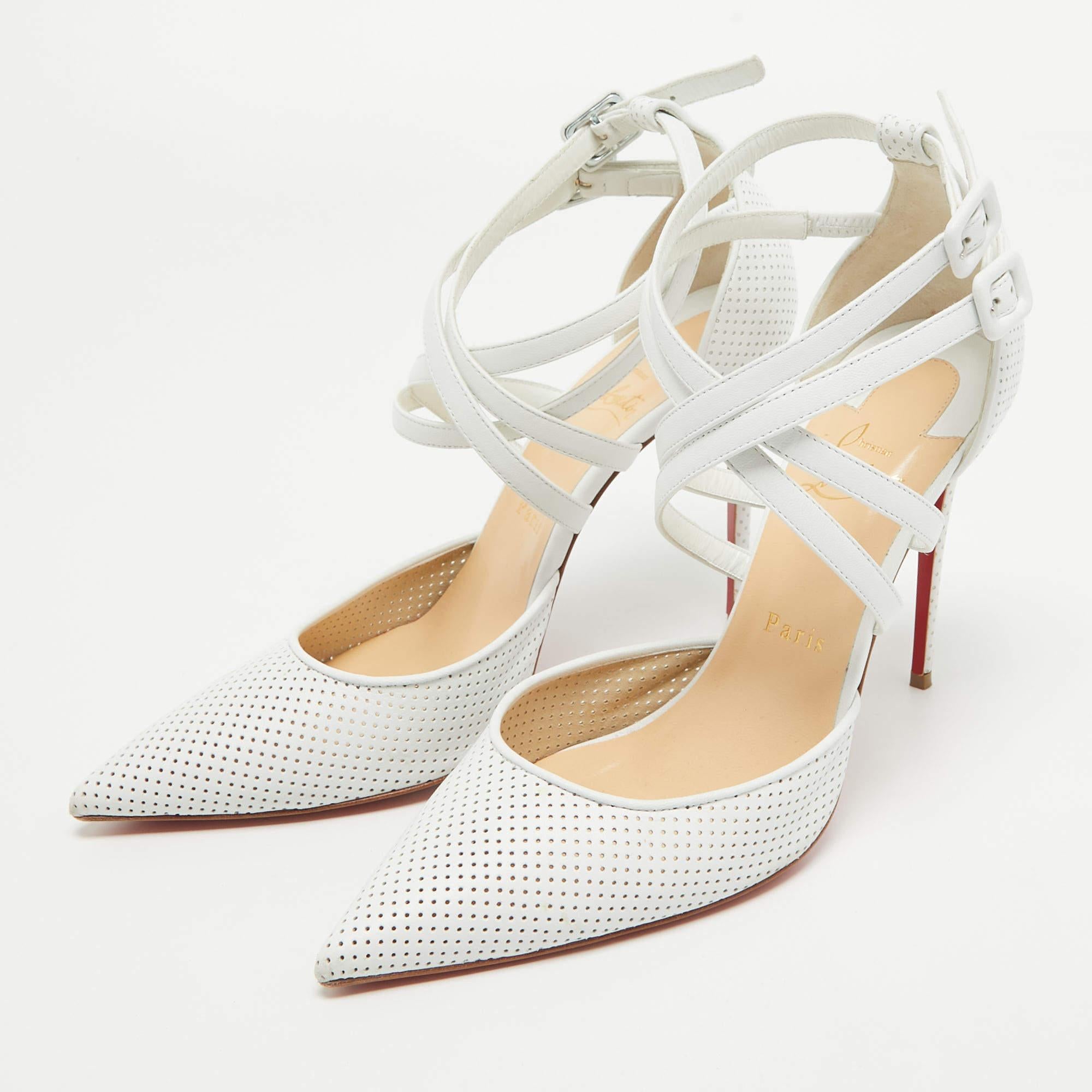 Christian Louboutin White Perforated Leather Victororilla Pumps Size 39.5 For Sale 3