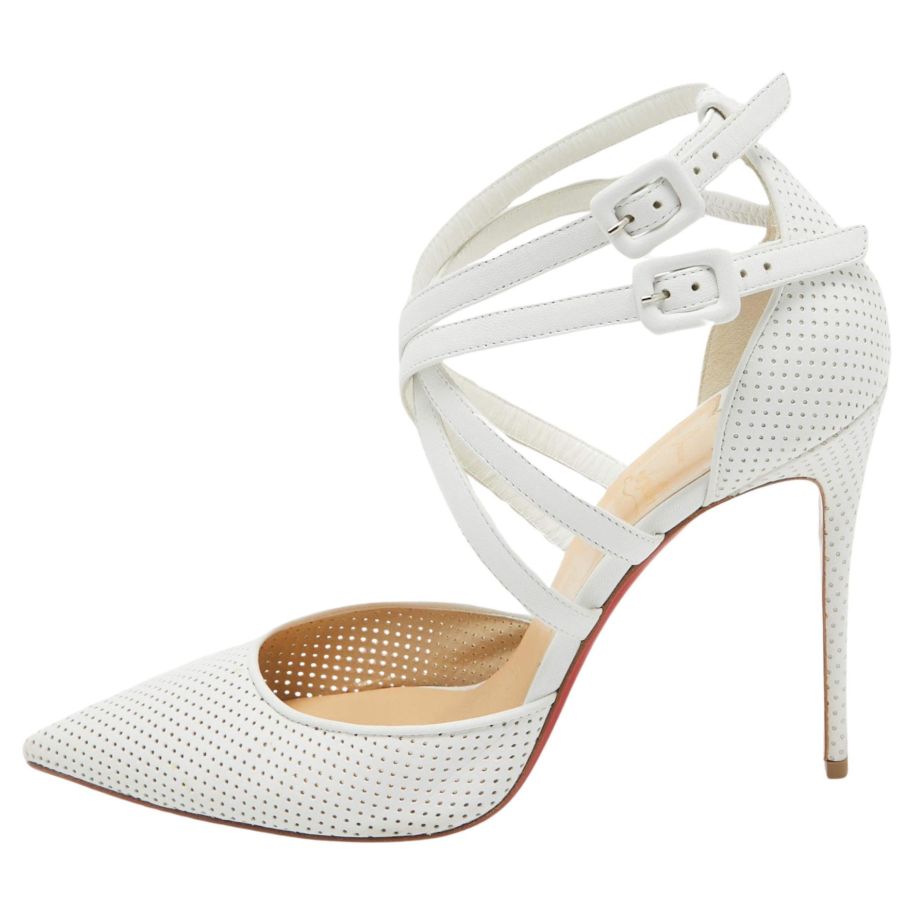 Christian Louboutin White Perforated Leather Victororilla Pumps Size 39.5 For Sale