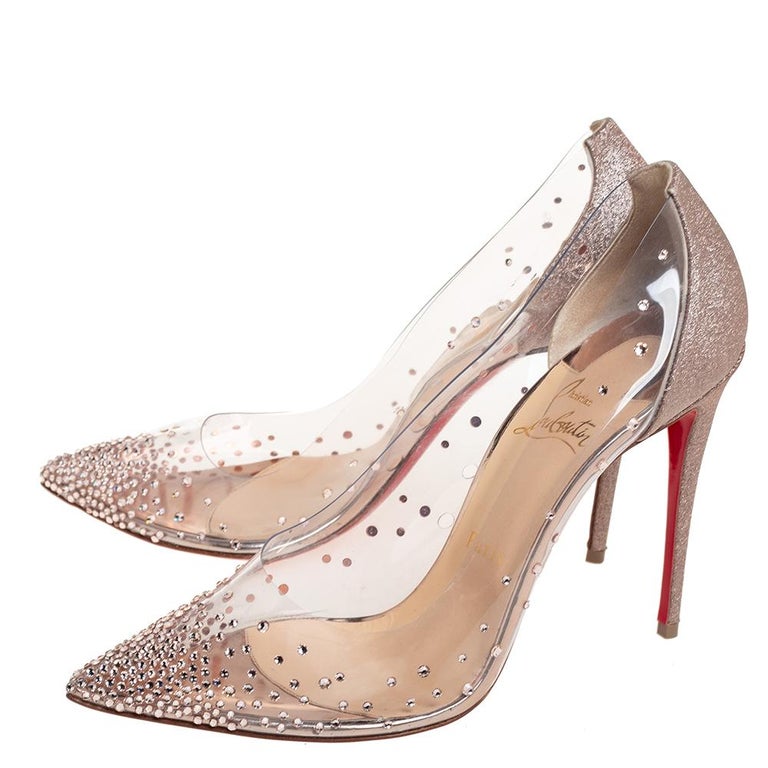 Christian Louboutin White/Pink Glitter And PVC Degrastrass Crystal ...