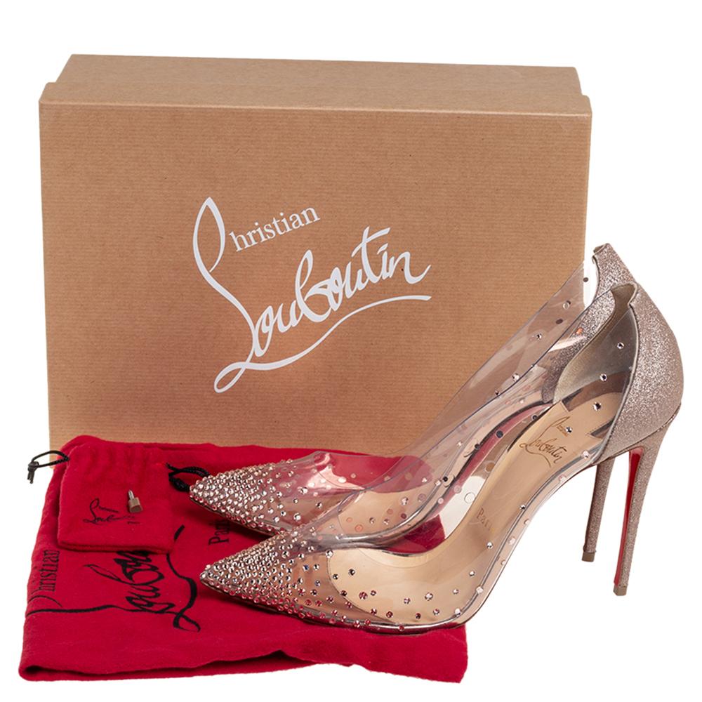 Christian Louboutin White/Pink Glitter And PVC Degrastrass Crystal Embellished P In New Condition In Dubai, Al Qouz 2