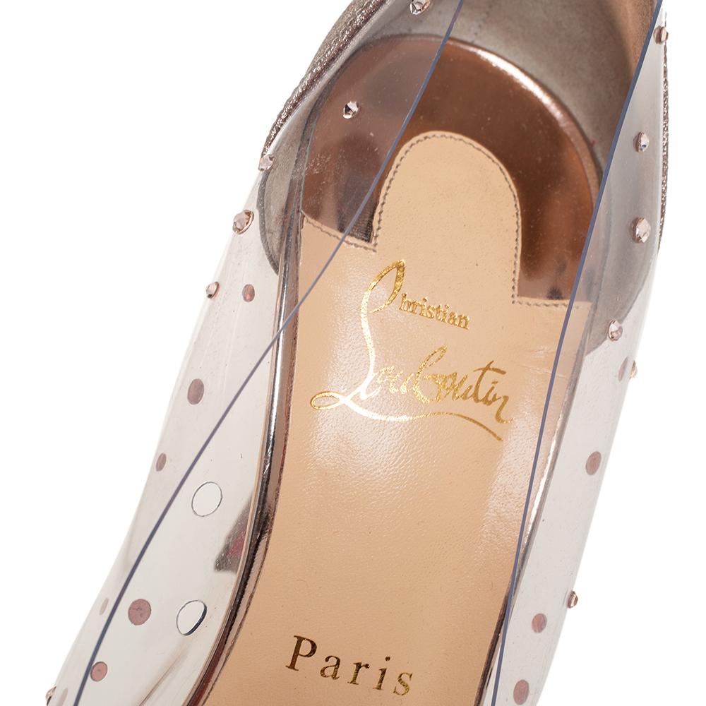 Women's Christian Louboutin White/Pink Glitter And PVC Degrastrass Crystal Embellished P