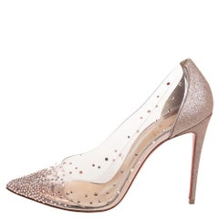 Christian Louboutin White/Pink Glitter And PVC Degrastrass Crystal Embellished P