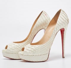 Christian Louboutin White Python Lady Peep Pumps Size 41