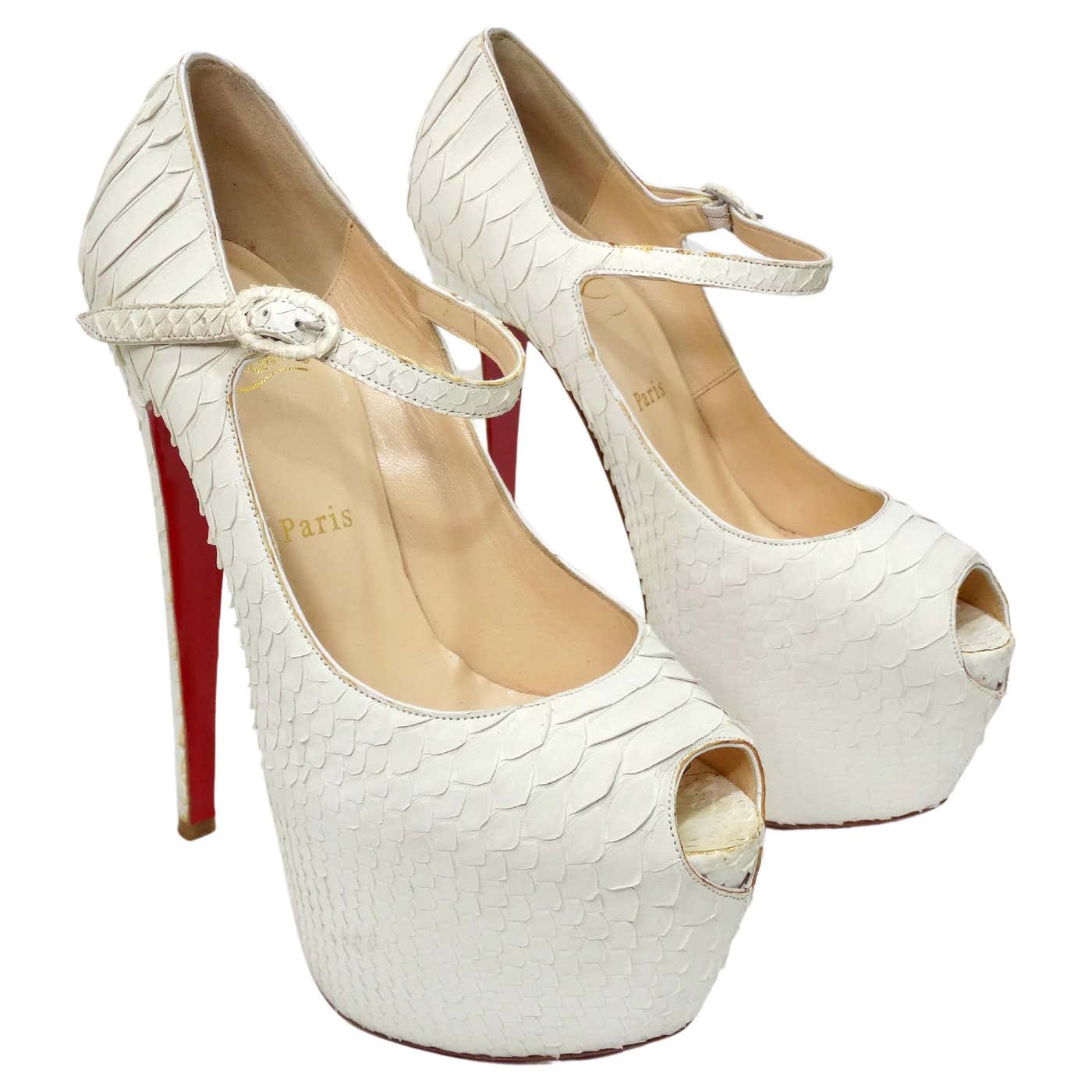 Python Platform Heels 41 Christian Louboutin White Python Leather Platform Heels For Sale at ...