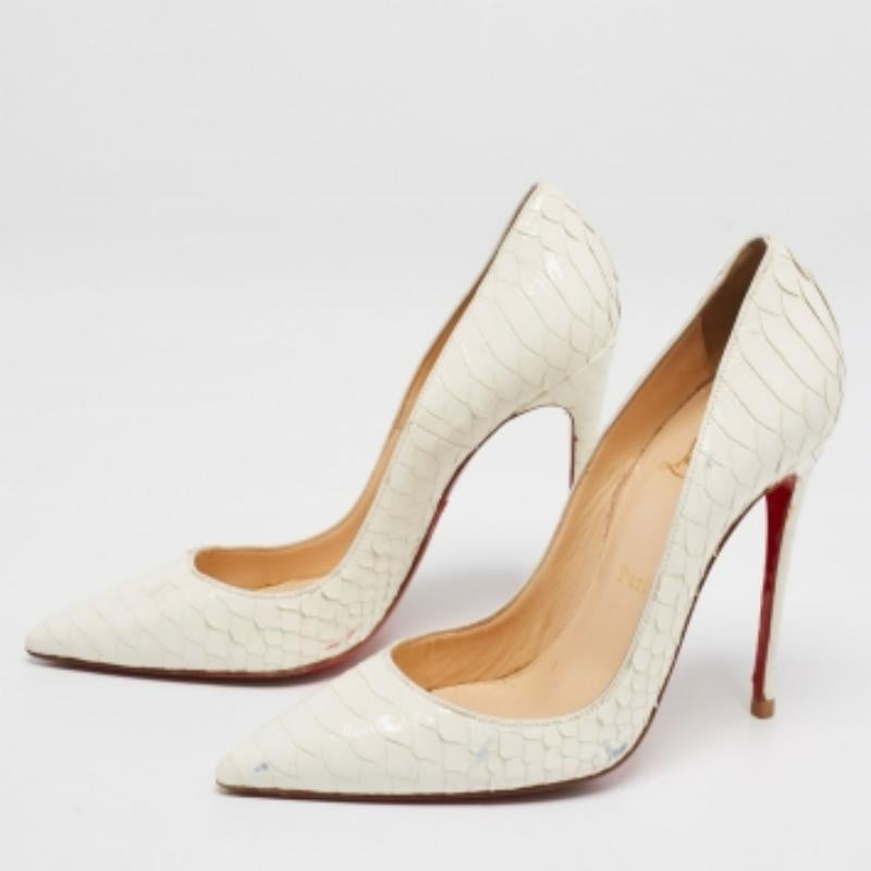 Christian Louboutin So Kate Pumps aus weißem Python-Lackleder in Weiß Größe 37,5 Damen im Angebot