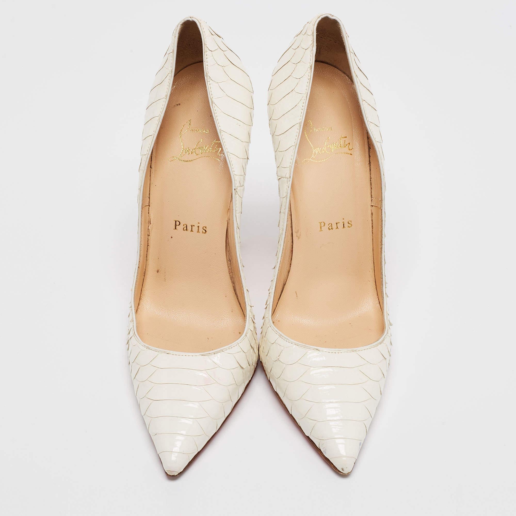 Christian Louboutin White Python Patent Leather So Kate Pumps Size 37.5 For Sale 2