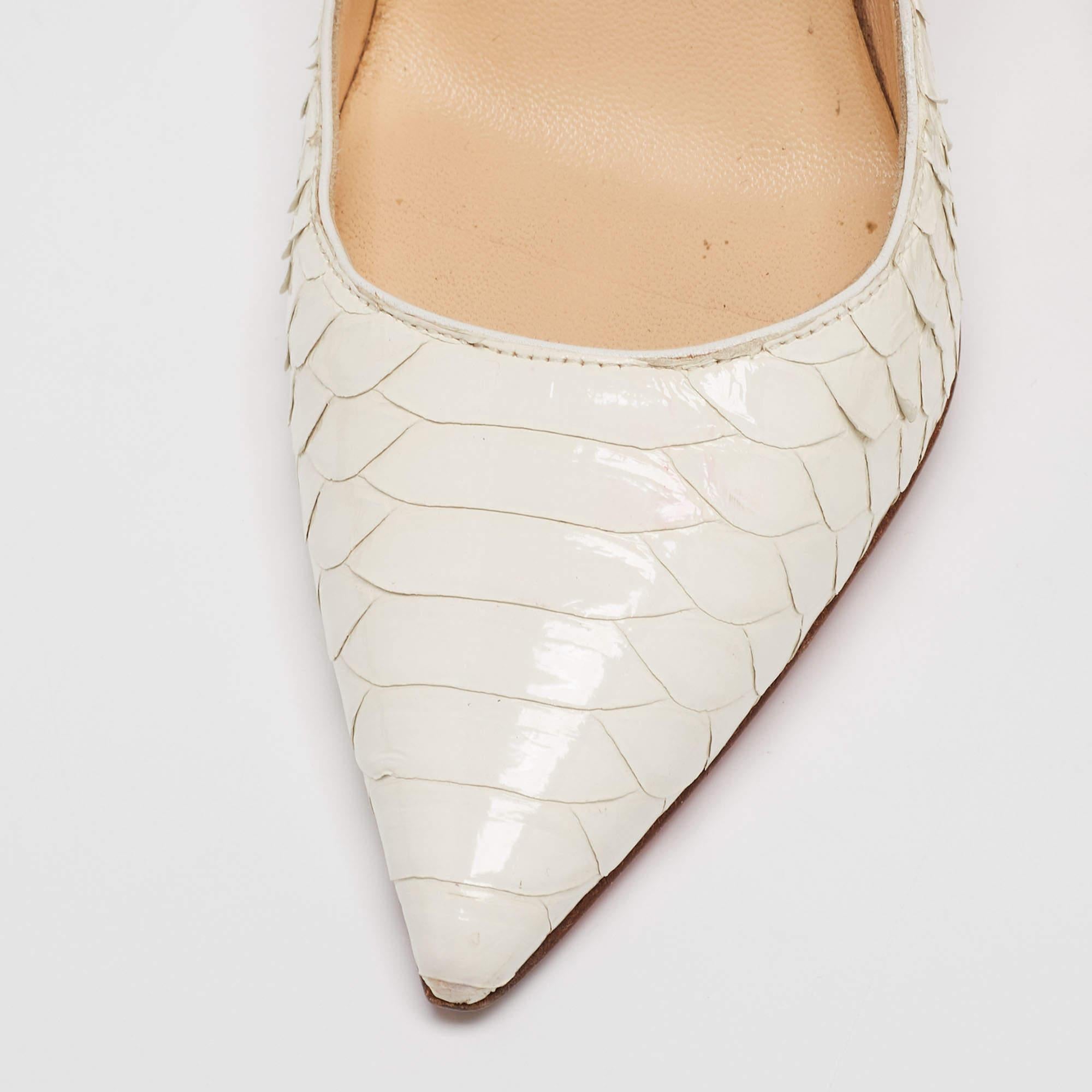 Christian Louboutin White Python Patent Leather So Kate Pumps Size 37.5 For Sale 3