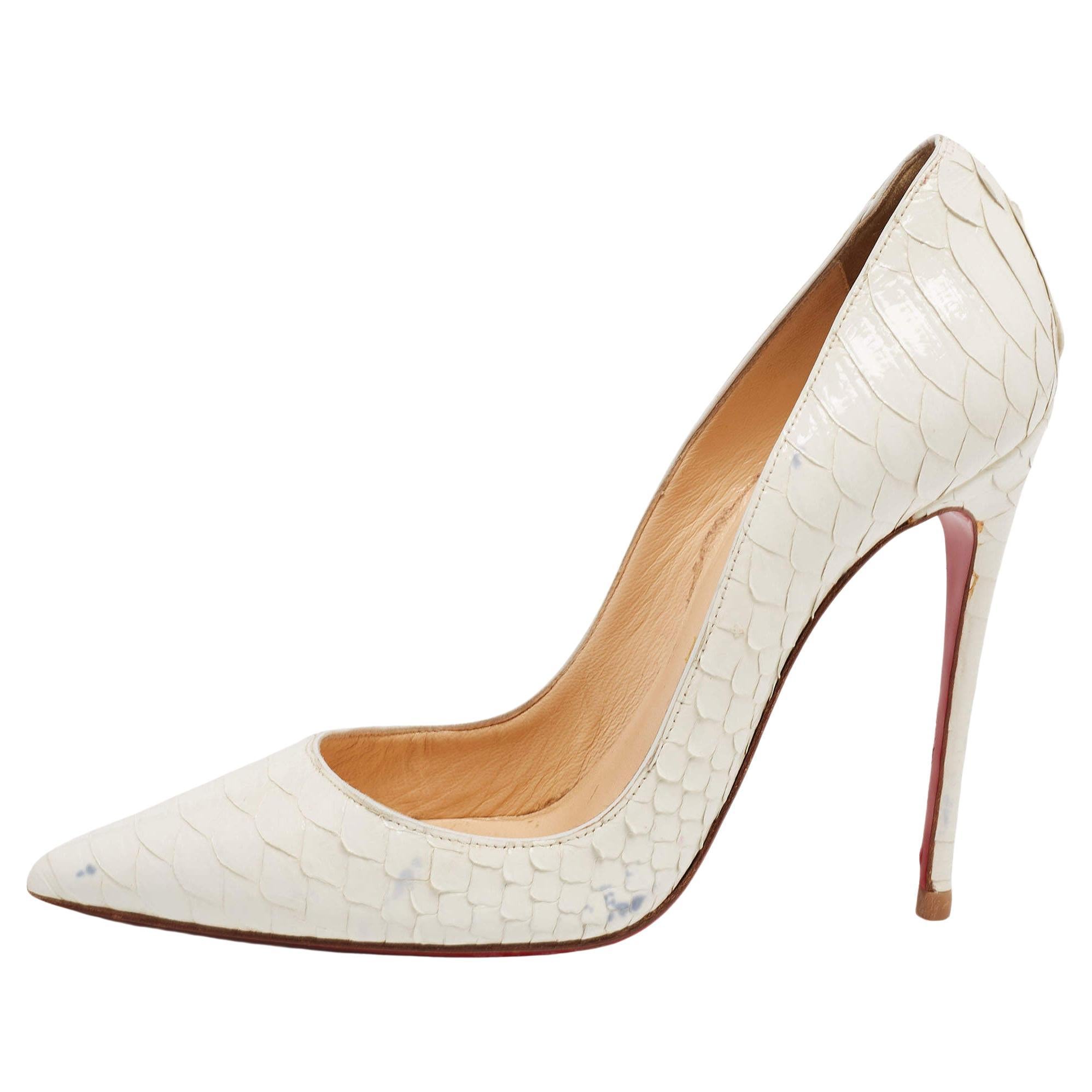 Christian Louboutin White Python Patent Leather So Kate Pumps Size 37.5 For Sale