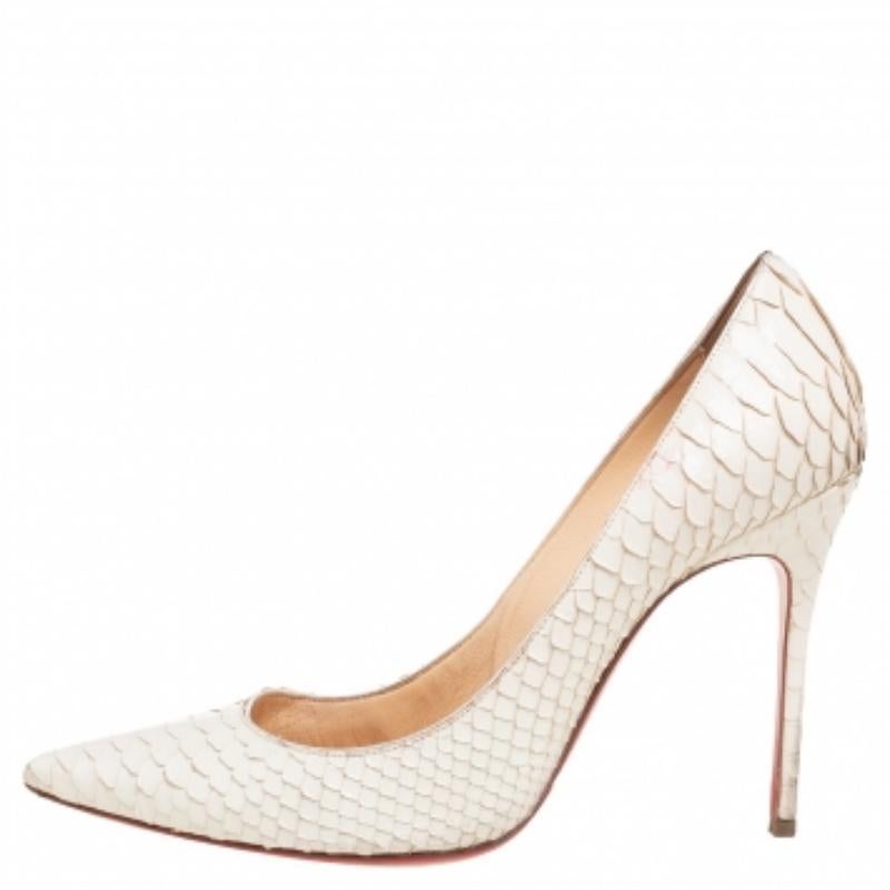 Christian Louboutin Weiße Python So Kate Pumps mit spitzer Zehe Größe 37