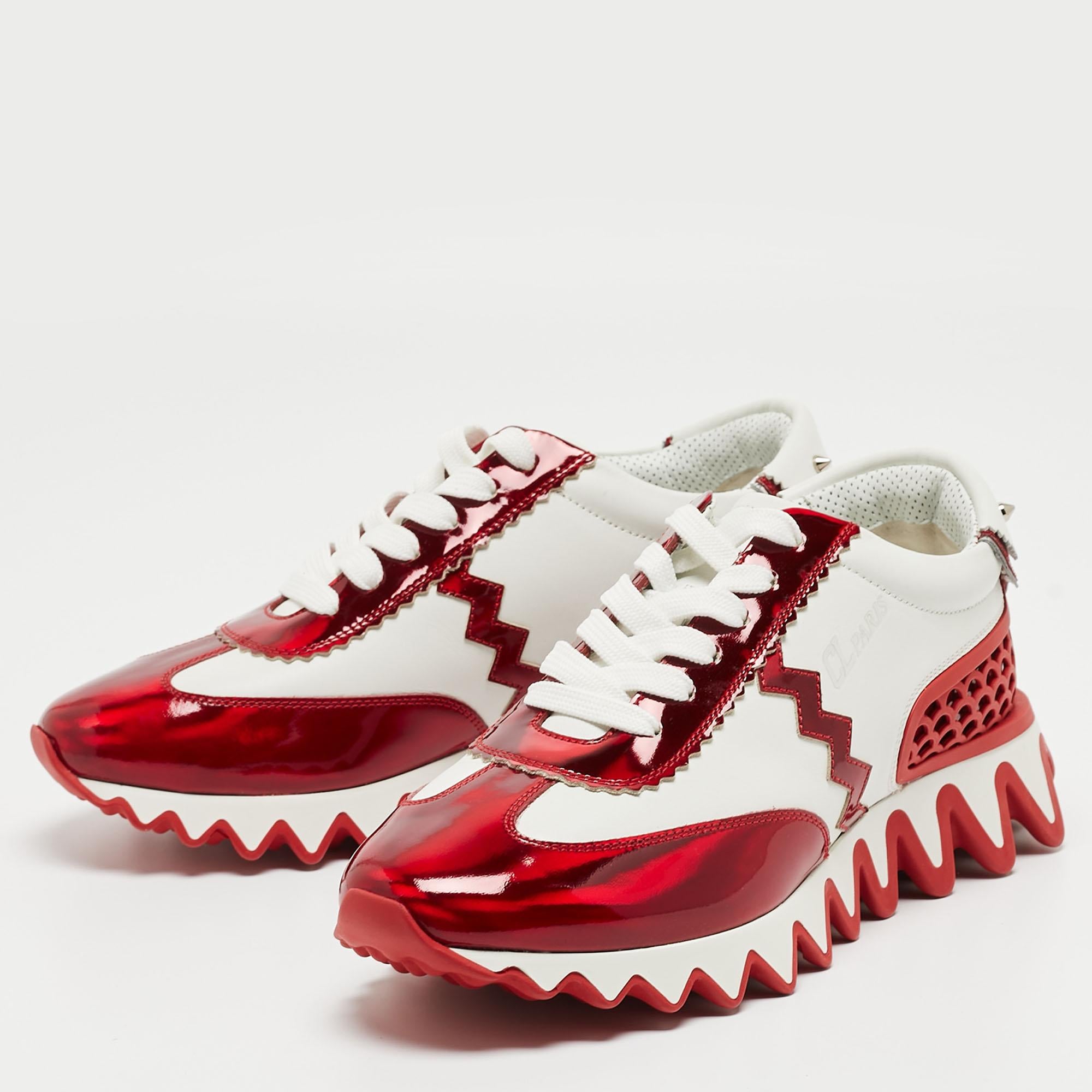 Christian Louboutin White/Red Leather Loubishark Low Top Sneakers Size 39.5 1