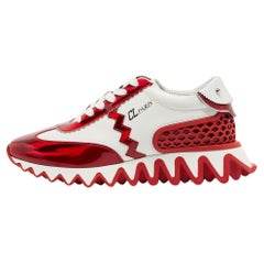 Christian Louboutin White/Red Leather Loubishark Low Top Sneakers Size 39.5