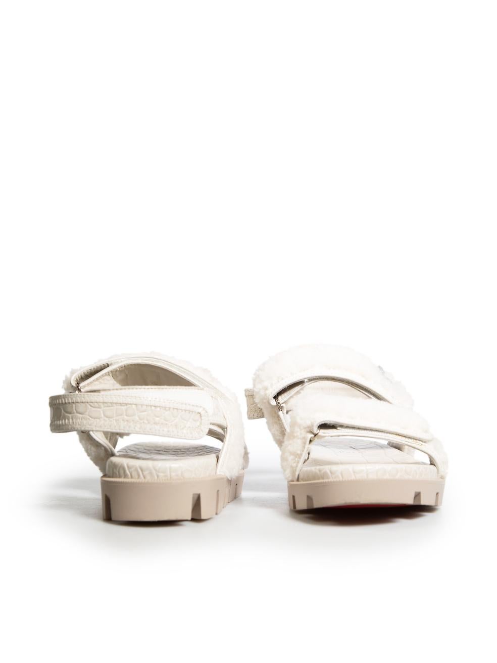 Christian Louboutin White Shearling Lock Sandals Size IT 37 In Good Condition In London, GB