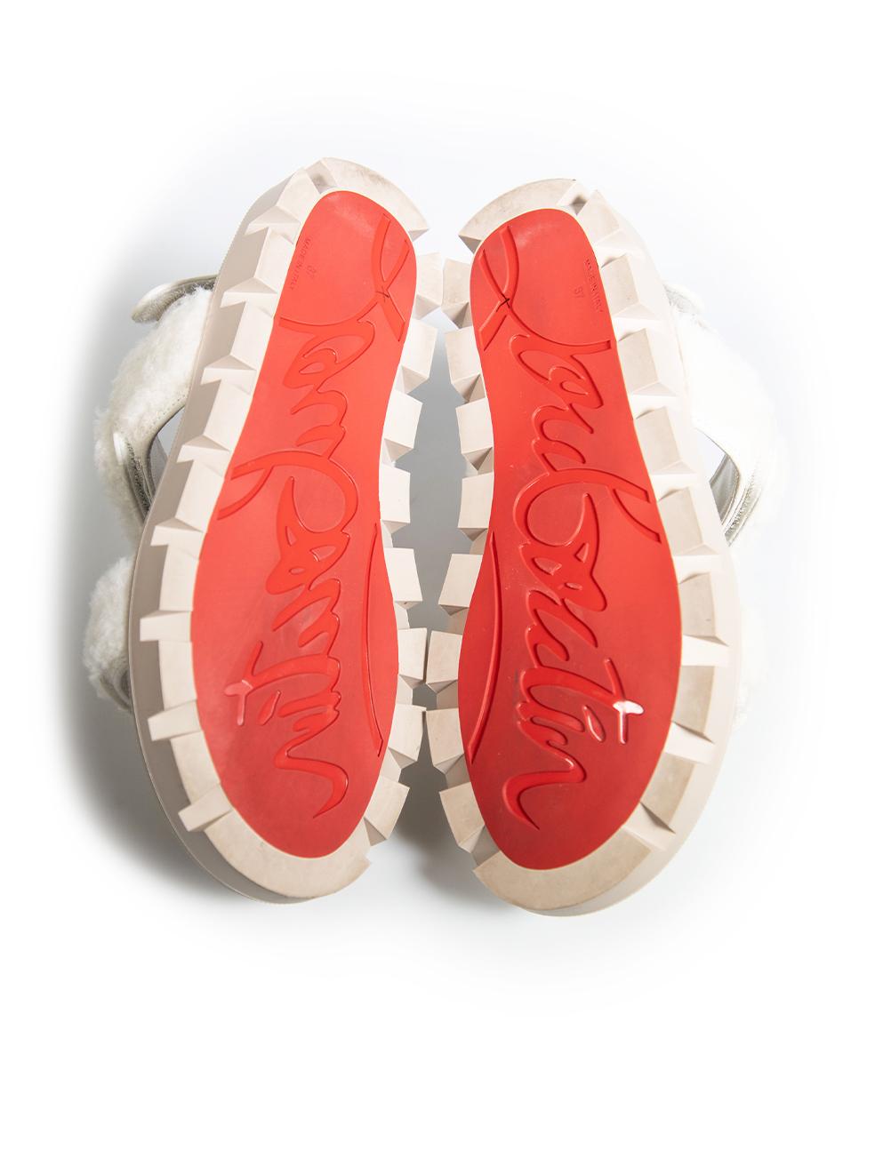 Women's Christian Louboutin White Shearling Lock Sandals Size IT 37
