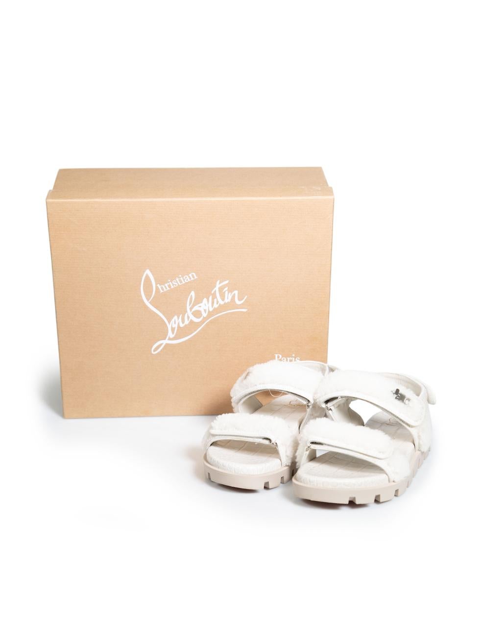 Christian Louboutin White Shearling Lock Sandals Size IT 37 4