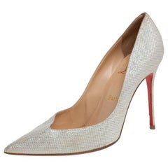 Christian Louboutin White Shimmery Fabric Completa Pointed Toe Pumps Size 38.5