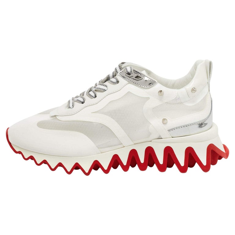 Christian Louboutin White/Silver Patent and Mesh Loubi Shark Sneakers ...